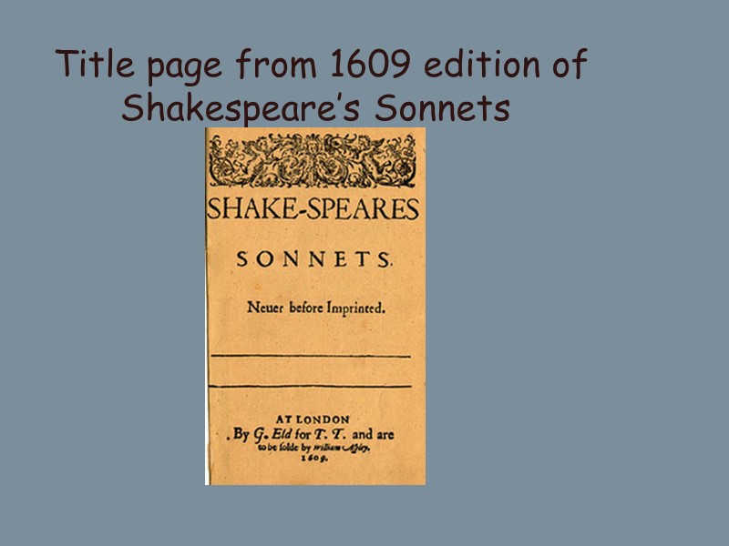 Title page from 1609 edition of Shakespeare’s Sonnets